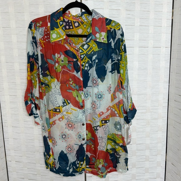 Hyo Tops - Hyo Vibrant Colored 3/4 Sleeve Button Down Collared Shirt (maybe XL see photo)